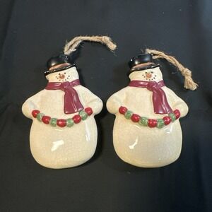 2 Vintage Russ Berrie & Co The Country Sampler Snowman Ornaments